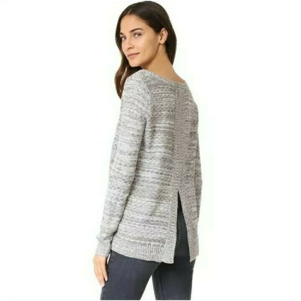Jack by BB Dakota Gray White Marled Back Split V Neck Pullover Acrylic Sweater S